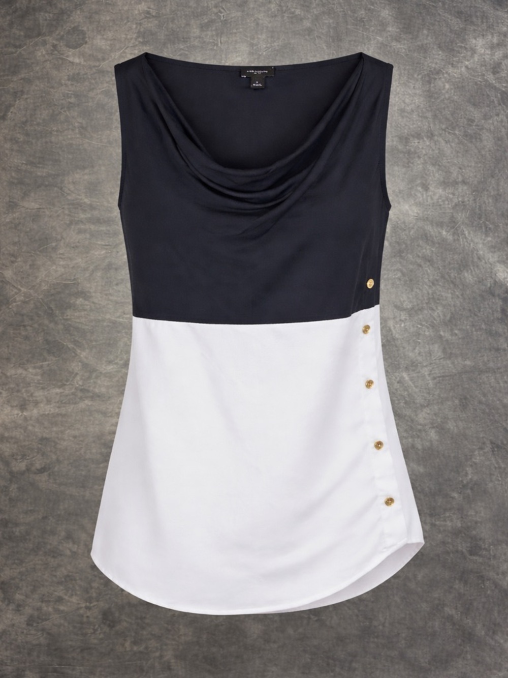 Ann Taylor Black White Colorblock Cowl Neck Blouse Size 2 Sleeveless